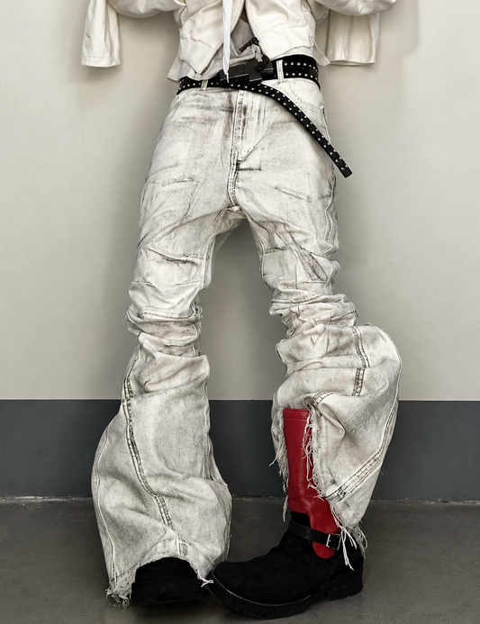 Destroyed Waxed Flared Jeans