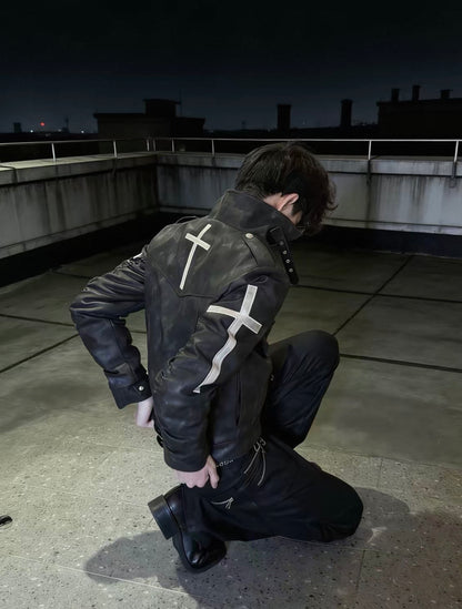 DETW ゴシッククロスバックル スリムレザージャケット SELFISH