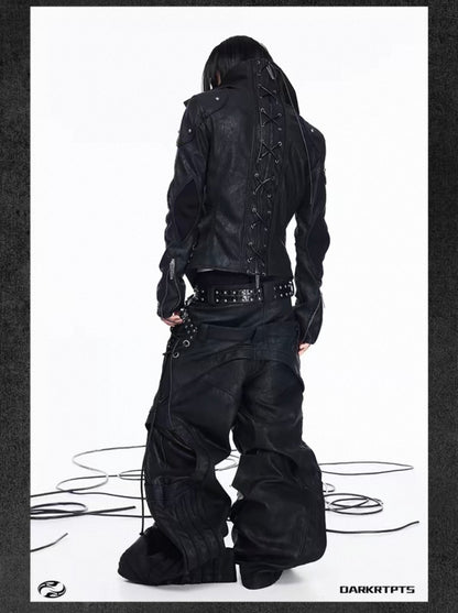 Asymmetric Split Stand Collar Leather Jacket