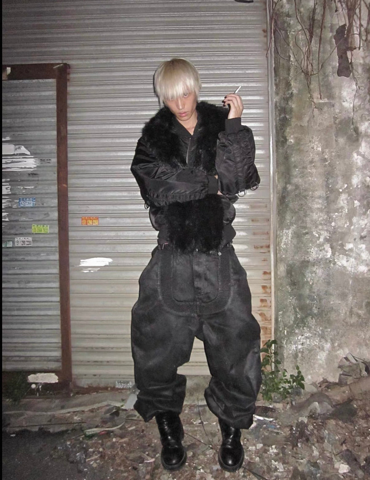 Cross Graphic Detachable Fur Collar Hooded MA-1 Jacket