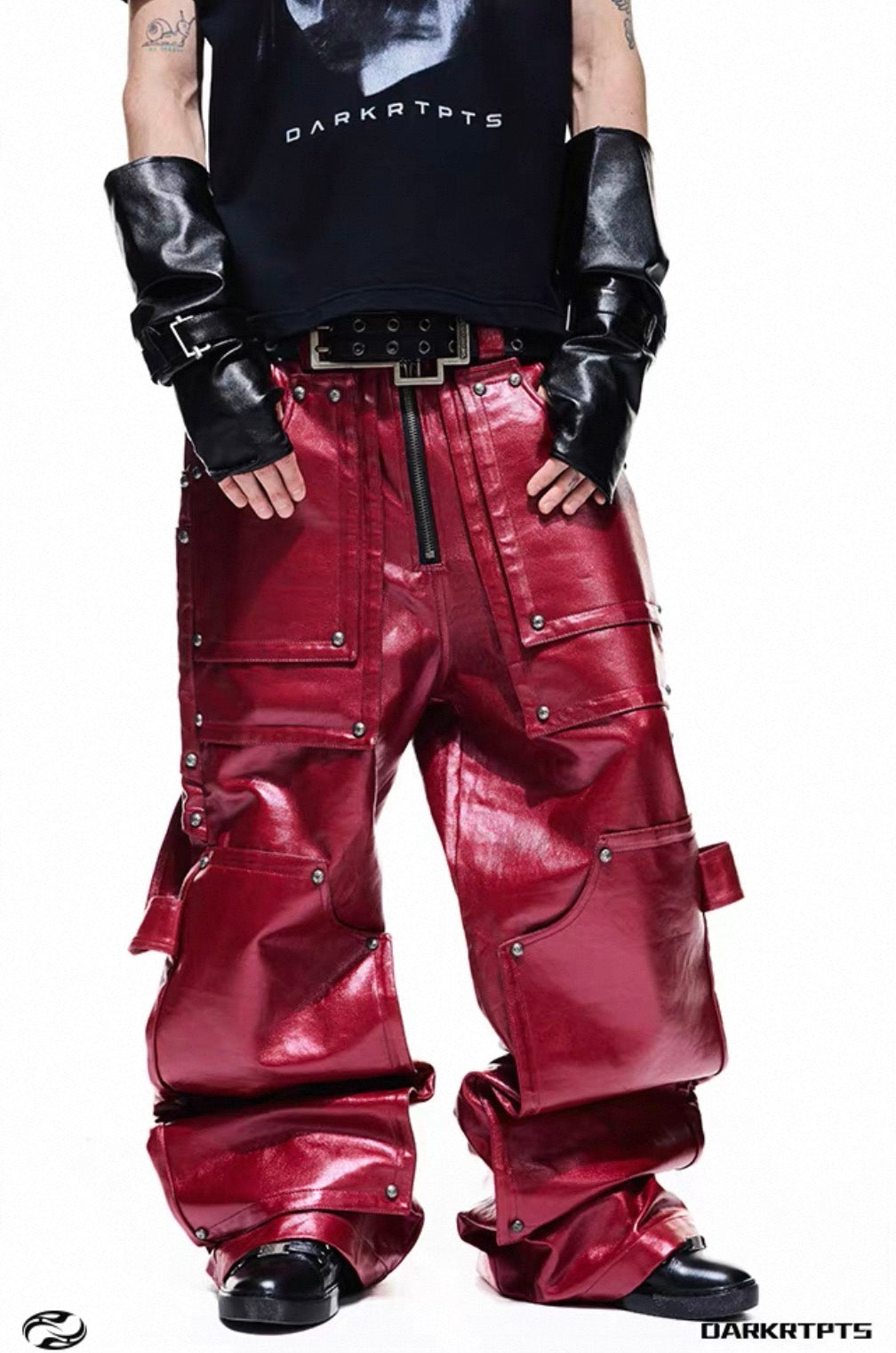 DARKRTPTS Red coated rivet pants