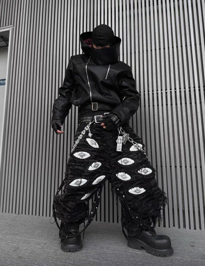 EODUP High Neck PU Leather Jacket