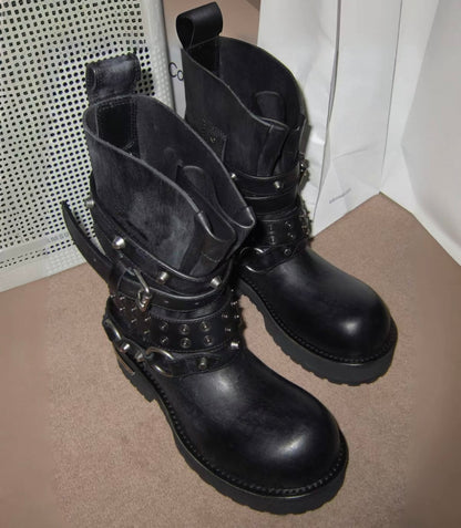 Waxed Leather Engineer Combat Boots