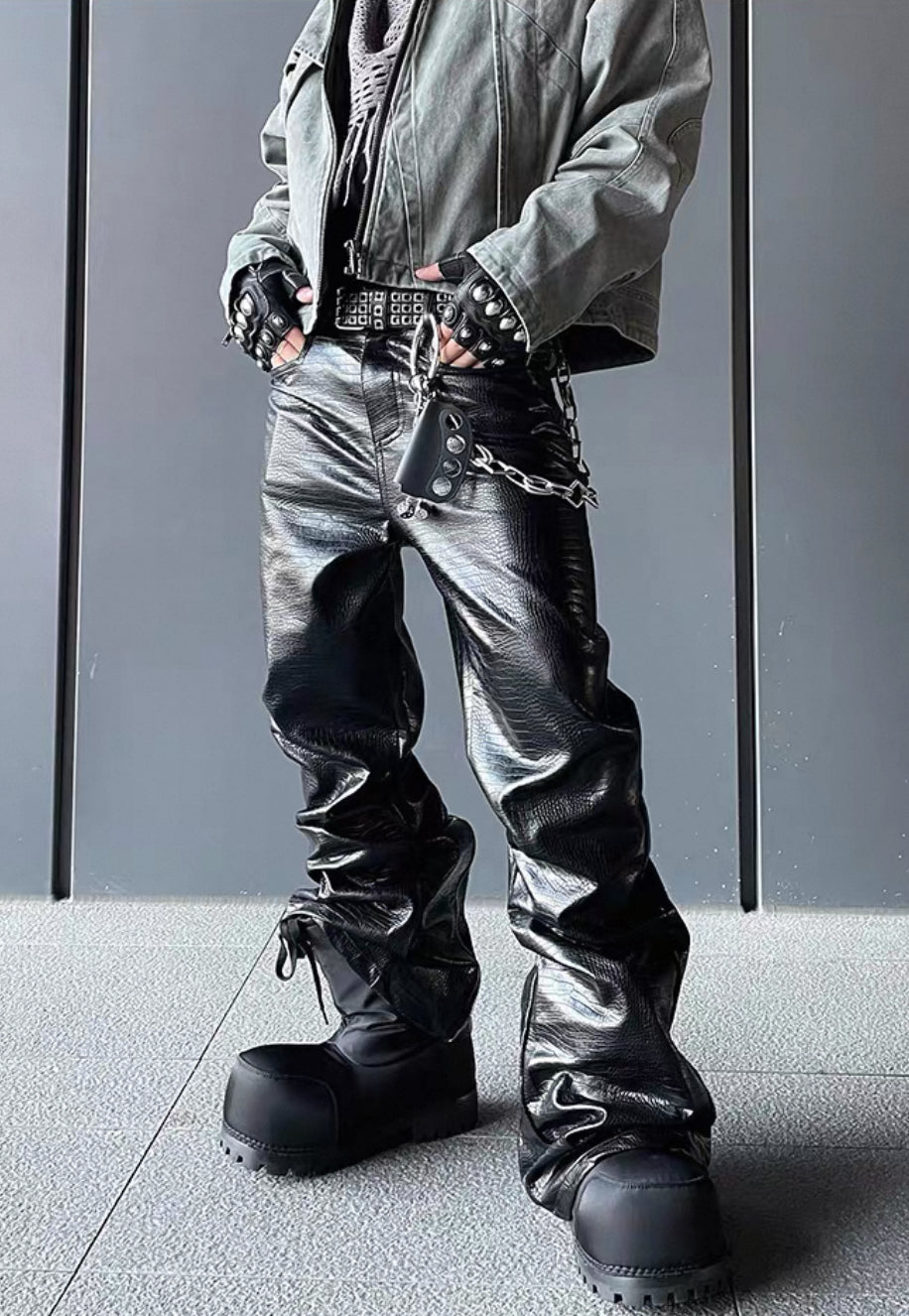 DARK FOG PU Leather Flare Pants