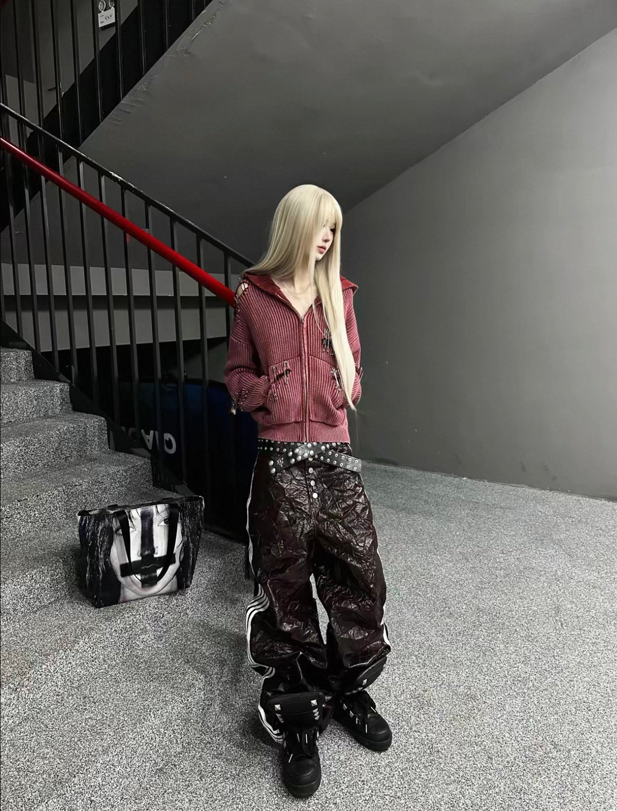 99CLUB クラックレザー ワイドパンツ 5本ライン SELFISH