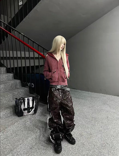 99CLUB クラックレザー ワイドパンツ 5本ライン SELFISH