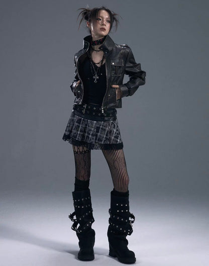 FRUSTRATION GARDEN Cropped PU leather Jacket