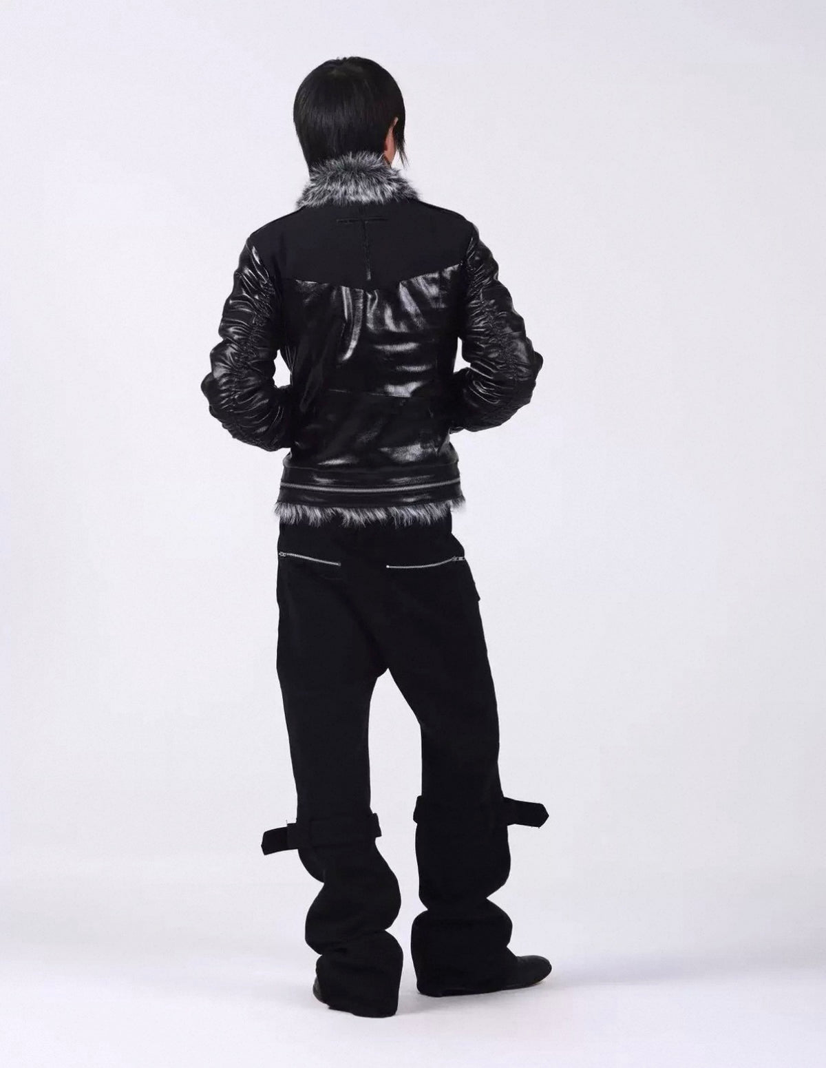 Cross Buckle Wax-Washed Fur Collar Padded Jacket