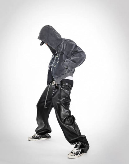 LOSECONTROLEDGE PU leather Wide Pants