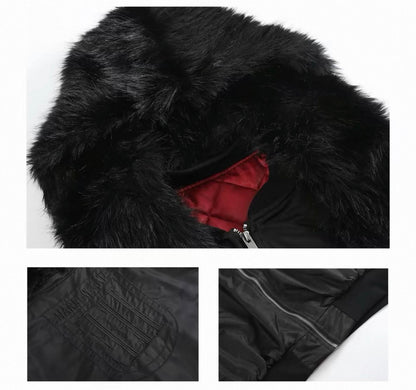 Cross Graphic Detachable Fur Collar Hooded MA-1 Jacket