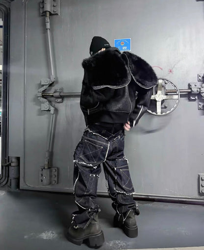 REBEL WAVE PU Leather Far Jacket