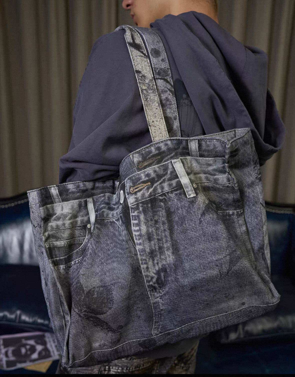 WANNA LAB Denim Print  Bag