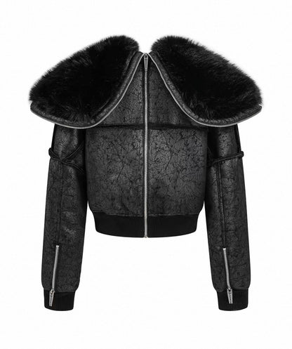 REBEL WAVE PU Leather Far Jacket