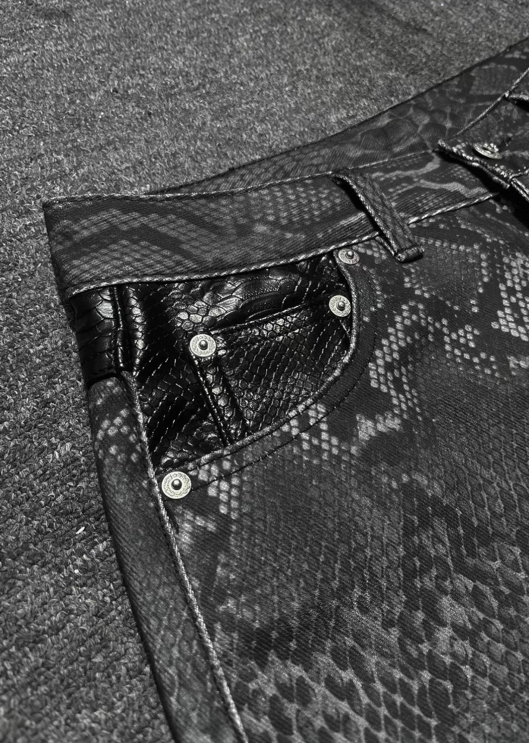 Snakeskin Panel Stacked Black Jeans