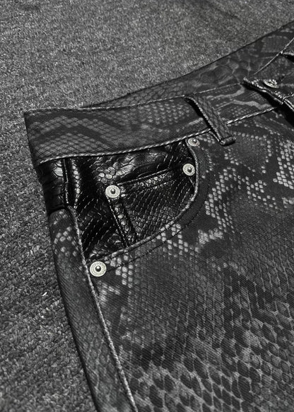 Snakeskin Panel Stacked Black Jeans