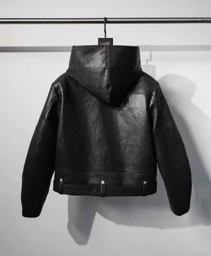 EODUP High Neck PU Leather Jacket