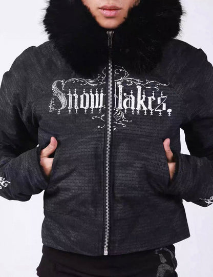 Washed Vintage Fur Collar Hooded Jacket