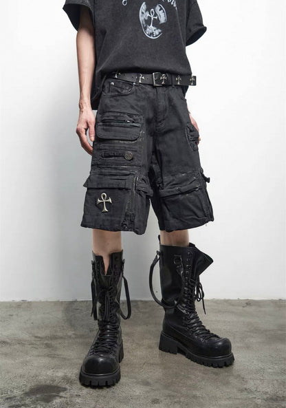 ANTIWARREVIVAL Black half pants