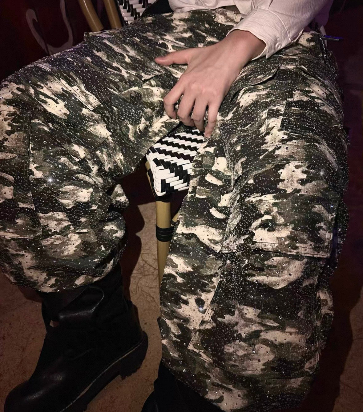 18K Rhinestone Camouflage Cargo Pants