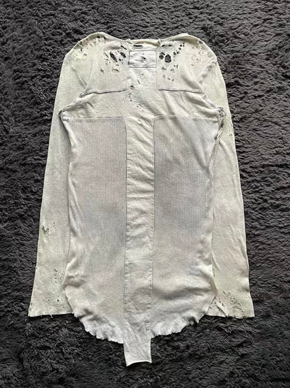 Distressed Cross Patch Long Sleeve T-Shirt