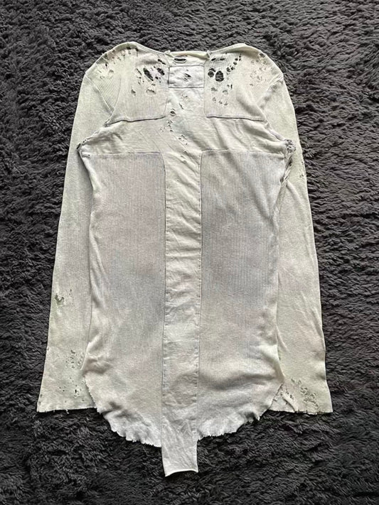 Distressed Cross Patch Long Sleeve T-Shirt
