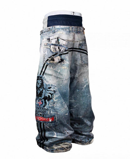 FIVEKOH Double Waist Denim Pants