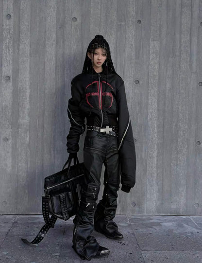 YOUWILLKNOW PU Lether Technical Flare Pants