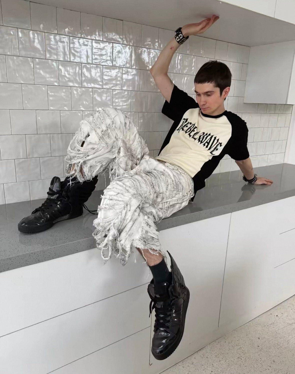 Distressed Waxed Denim Shorts