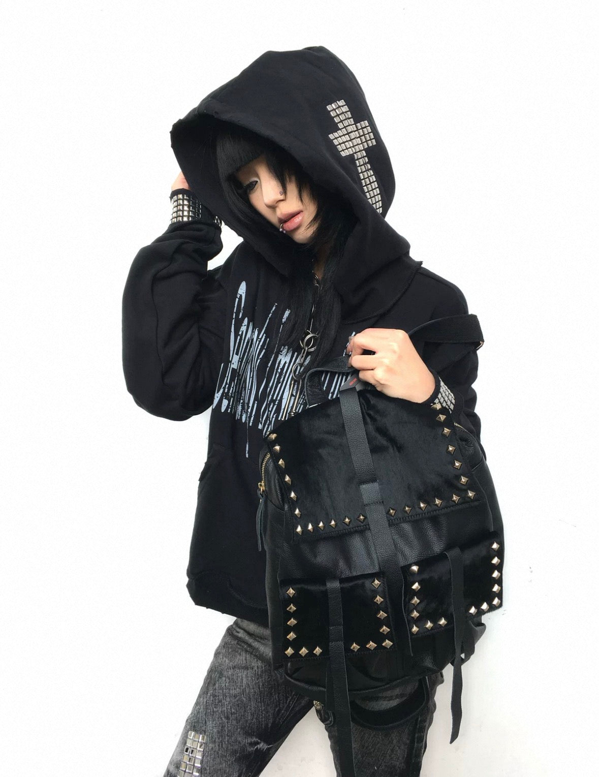 EZWIK Studs Cross Hoodie
