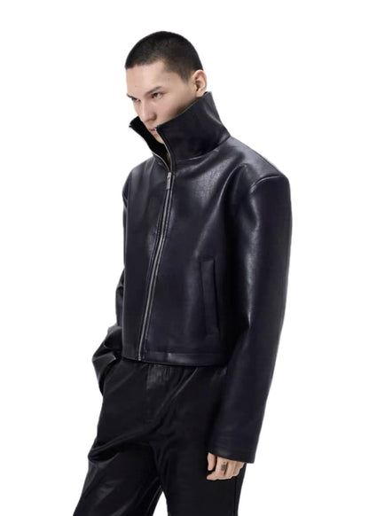 FRKM SCD High Neck PU Leather Jacket