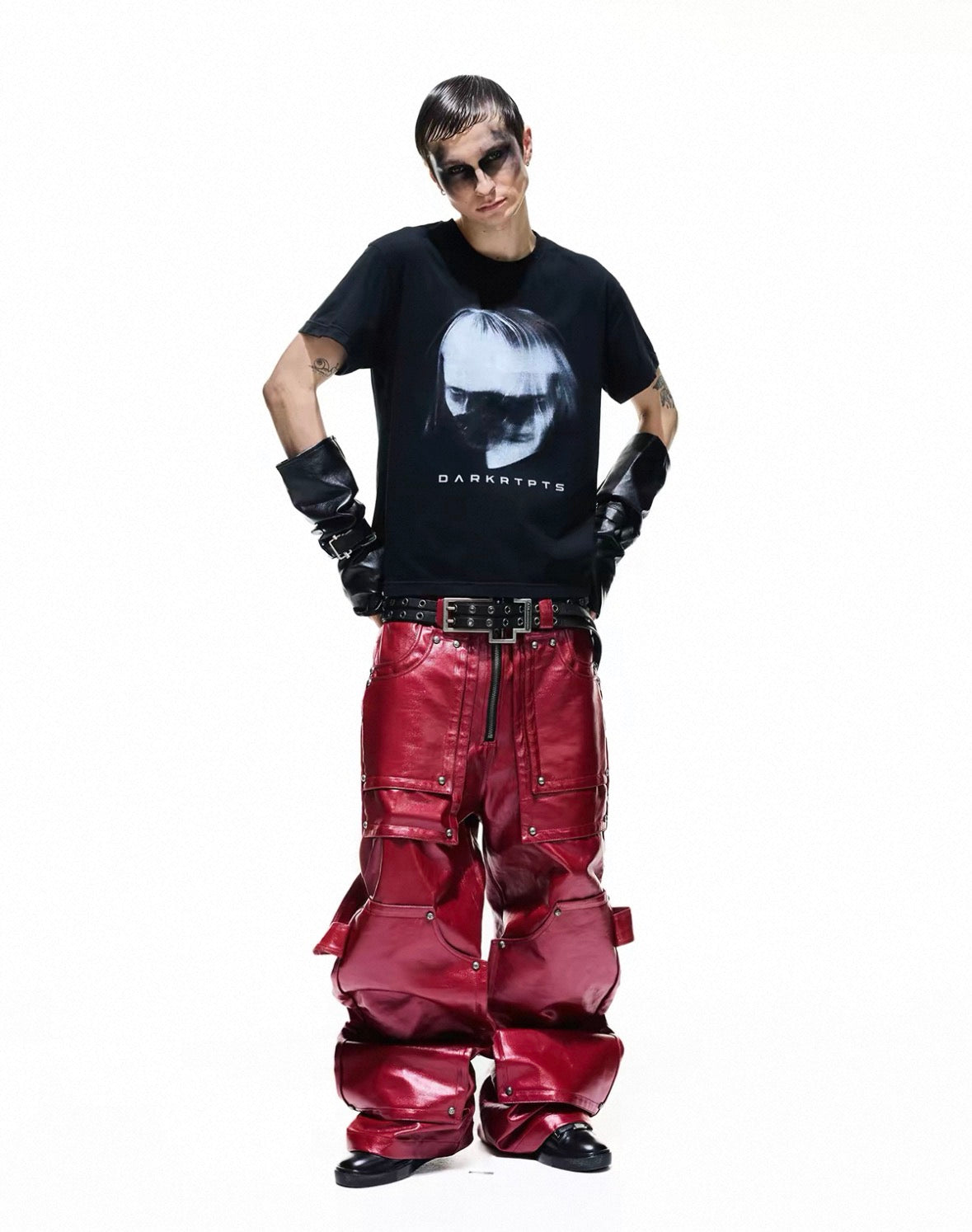 DARKRTPTS Red coated rivet pants
