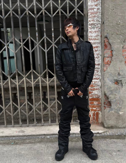 Black M65 Inspired Cropped Padded Denim Jacket