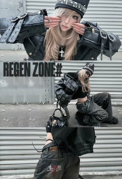 REGEN ZONE ディストレスト レザーファージャケット SELFISH