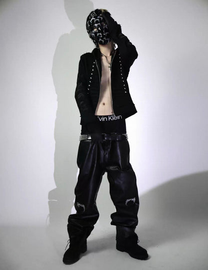 2000s Studded Hooded Zip-Up Jacket