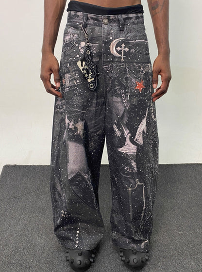 DND4DES Line Stone Print Distressed Denim Jeans