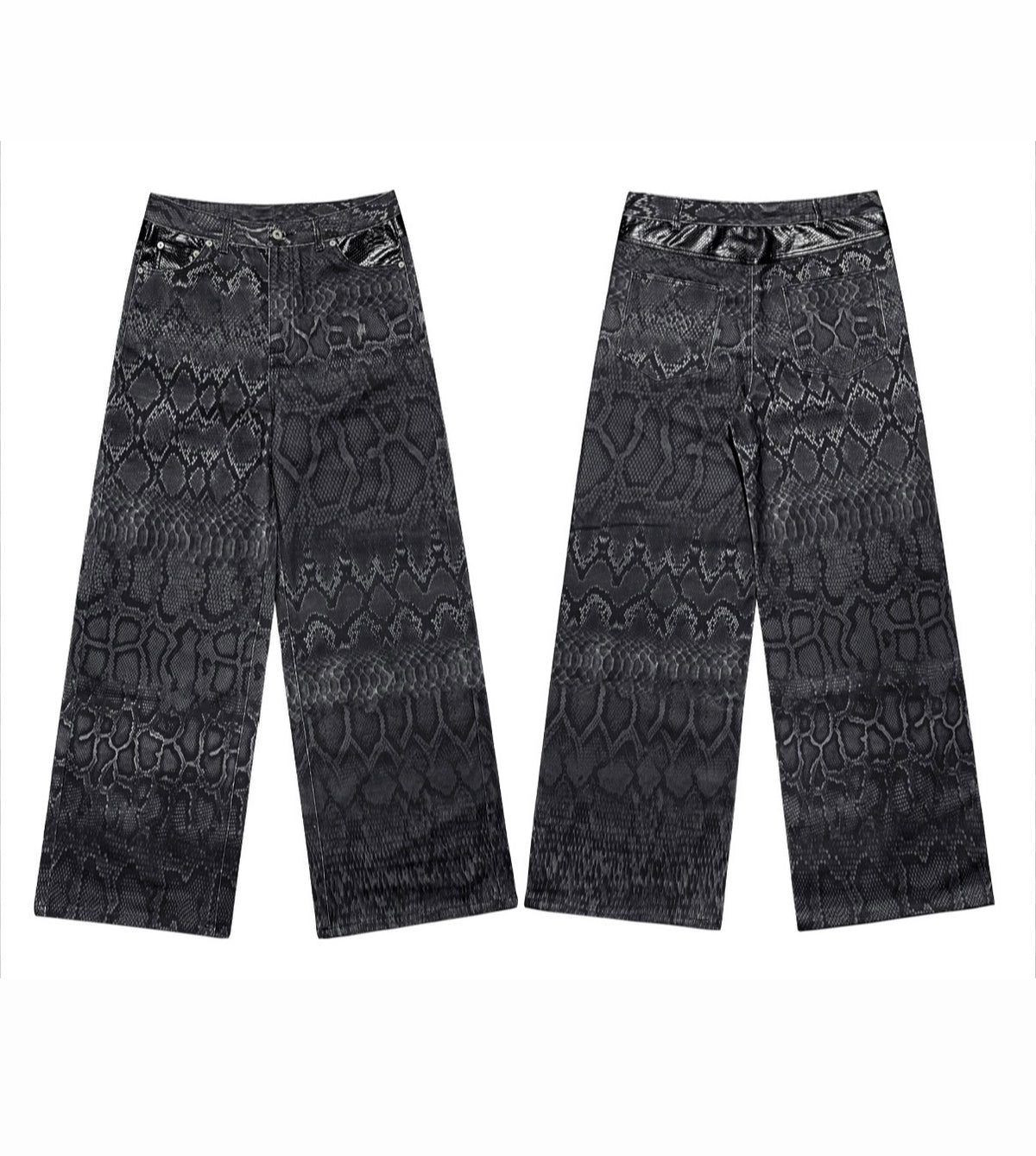 Snakeskin Panel Stacked Black Jeans