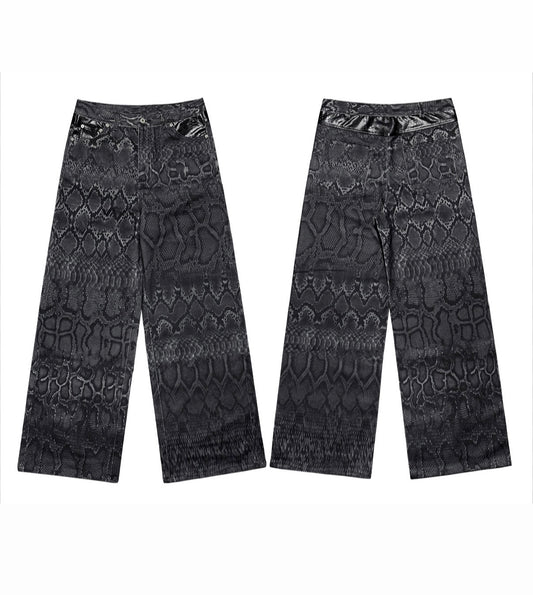 Snakeskin Panel Stacked Black Jeans