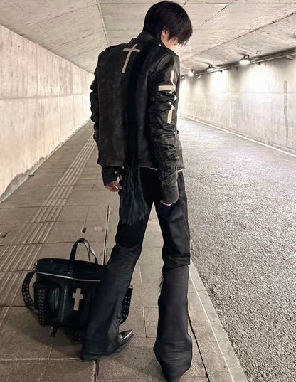 DETW ゴシッククロスバックル スリムレザージャケット SELFISH