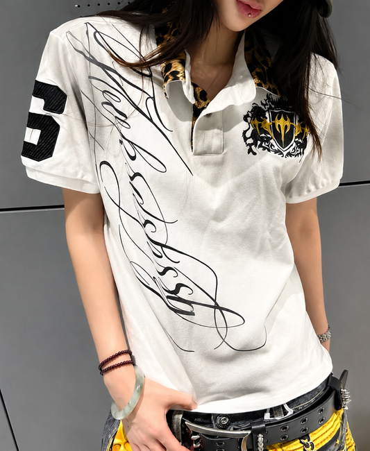 Leopard Crest Embroidered Vintage Polo Shirt