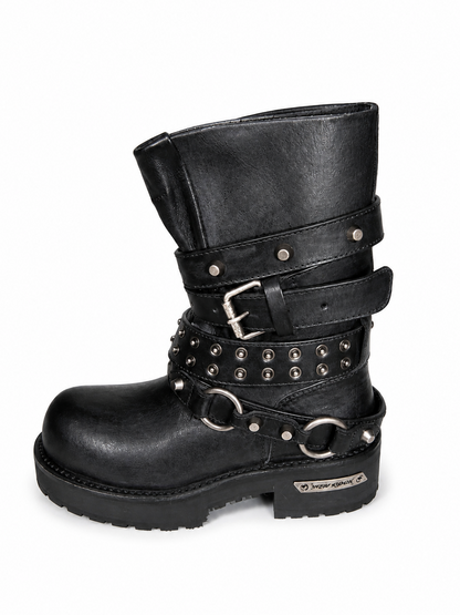 Waxed Leather Engineer Combat Boots