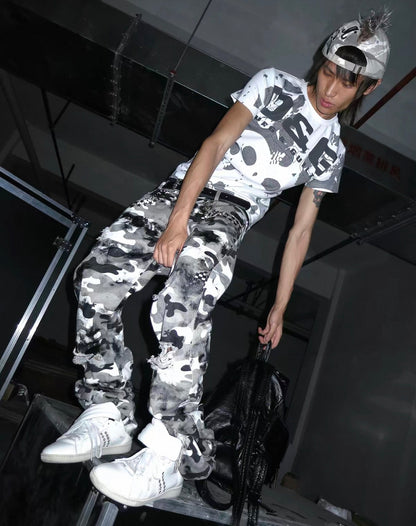 LIGHTINUS Distressed Camo Flare Jeans