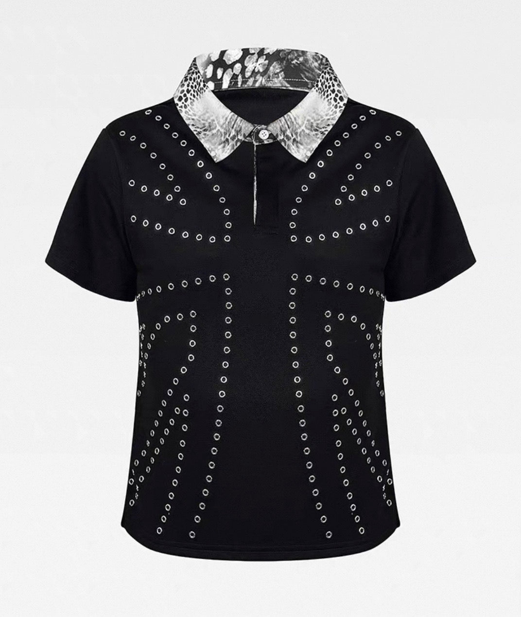 ATANOTHINGNESS Studded Metallic Collar Polo Shirt