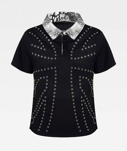ATANOTHINGNESS Studded Metallic Collar Polo Shirt