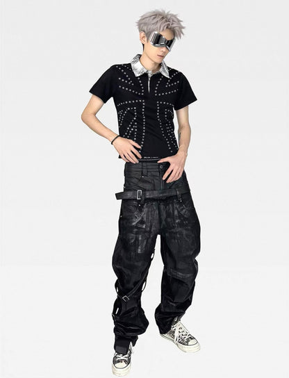 ATANOTHINGNESS Studded Metallic Collar Polo Shirt