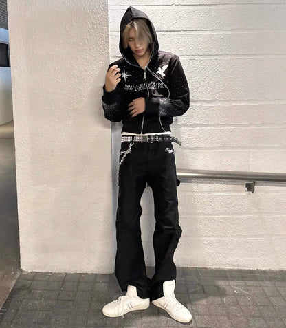 Celestial Embroidered Zip-Up Hoodie