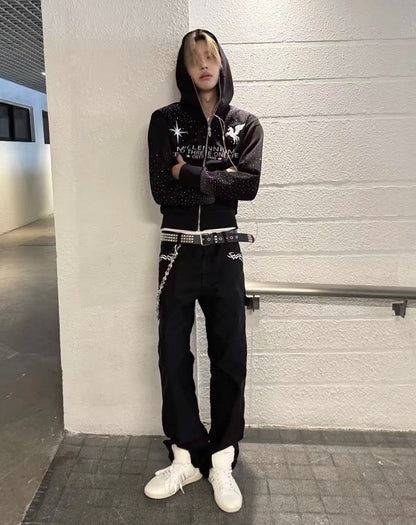 Celestial Embroidered Zip-Up Hoodie