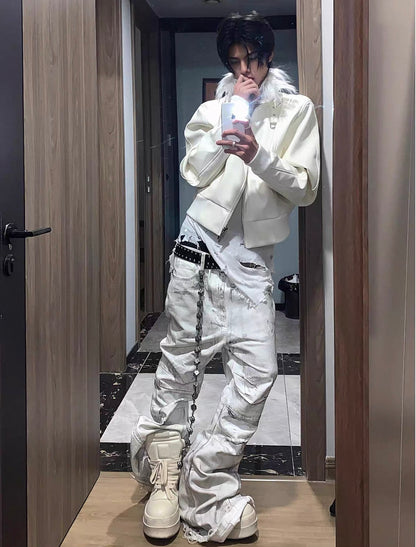 Destroyed Waxed Flared Jeans