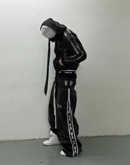 Double Waist PU Coated Track Pants