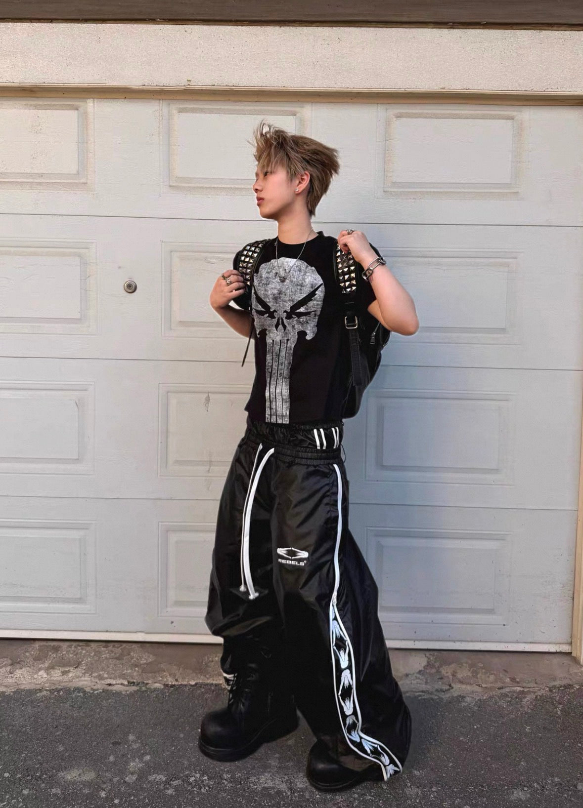 Double Waist PU Coated Track Pants