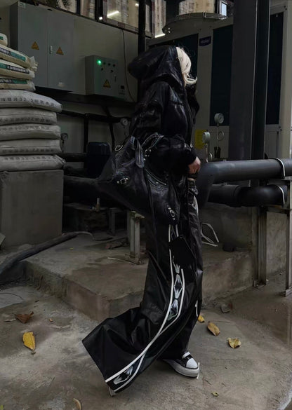 Double Waist PU Coated Track Pants